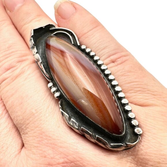 Stunning Huge Native American Sterling Silver and Fire Agate  Native American Womens Mens Ring Sterling Silver Agate Ring Huge Statement